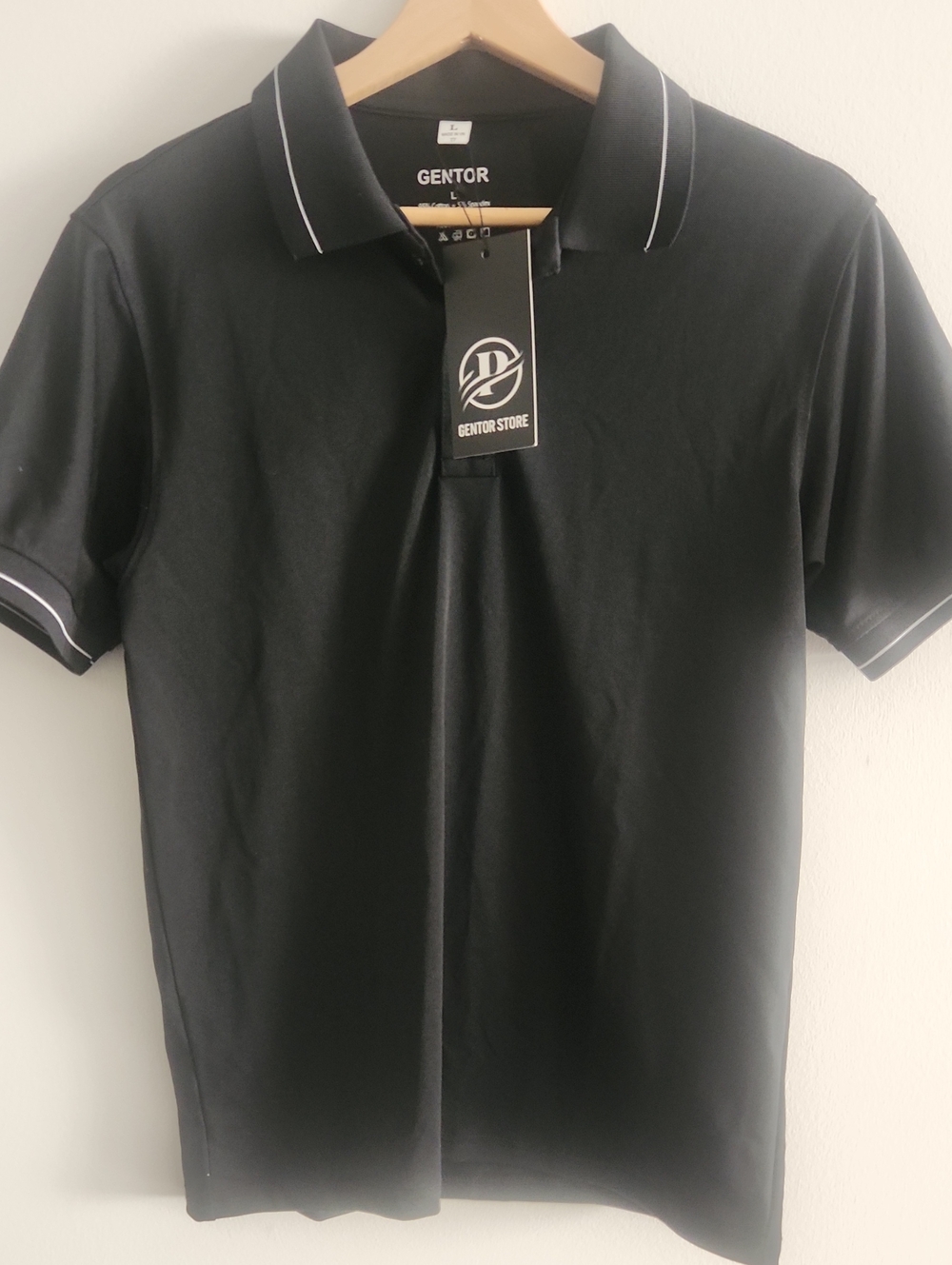 Men's Black Polo with White Contrast Piping